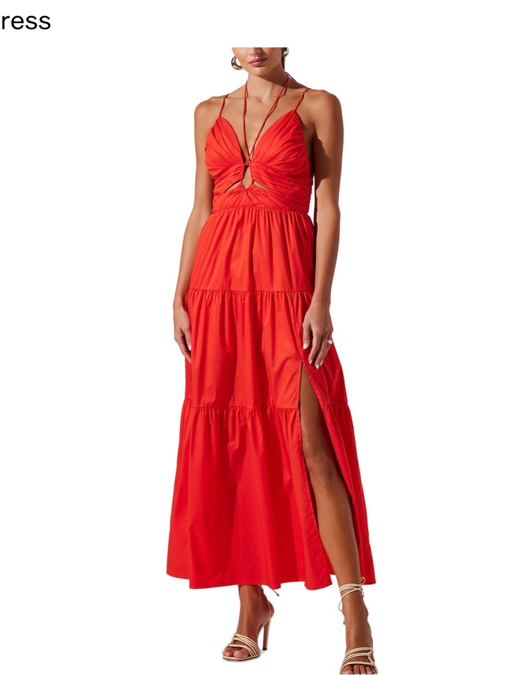Astr Red Tiered Maxi Dress with Keyhole & Side Slit